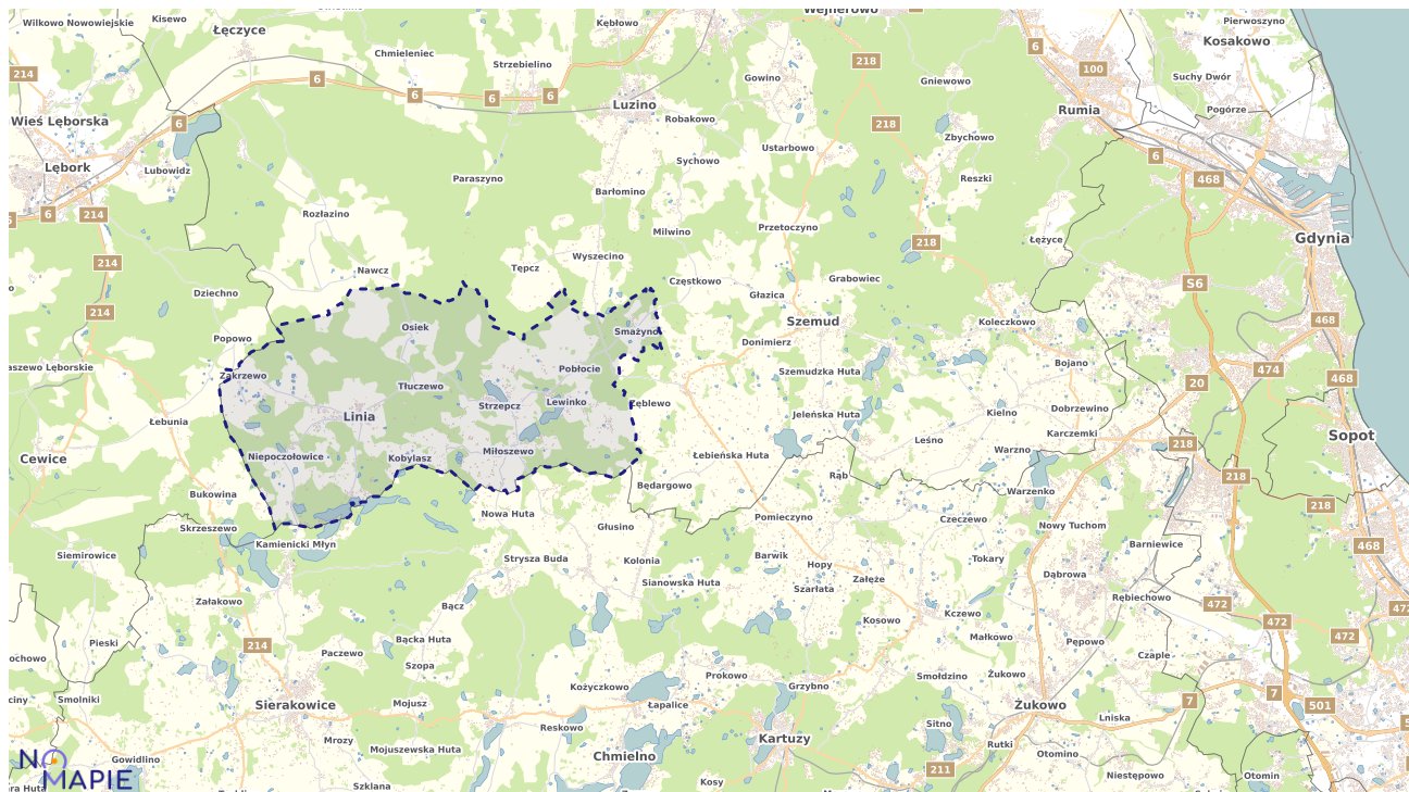 Mapa obszarów ochrony przyrody Lini