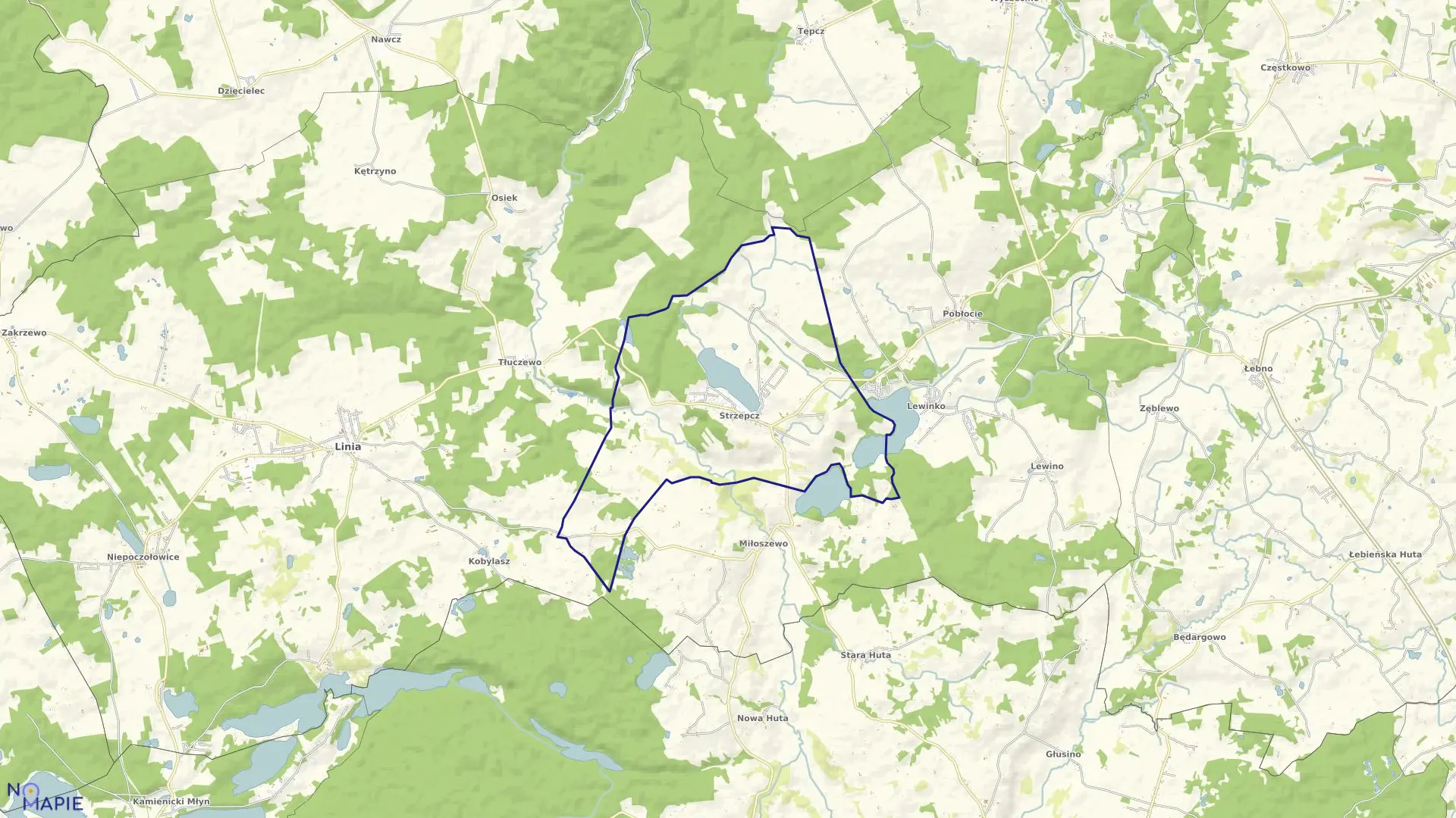 Mapa obrębu Strzepcz w gminie Linia